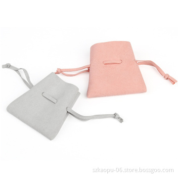 Wholesale High End Custom Own Logo Small Leather Jewelry Pu Gift Bag With Drawstring